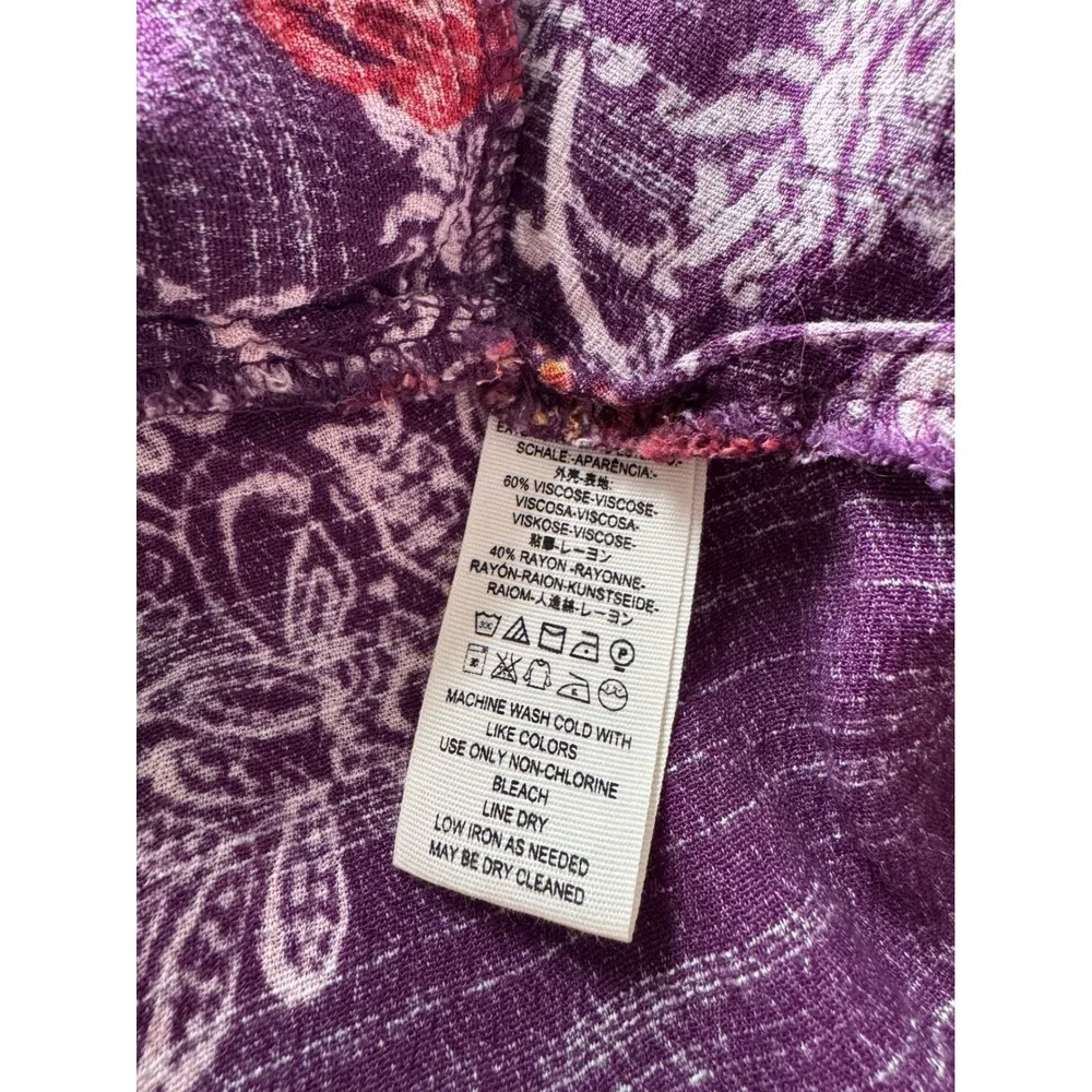 Free People Purple Floral Long Sleeve Mini Dress Deep V Back Boho‎ Womens Small